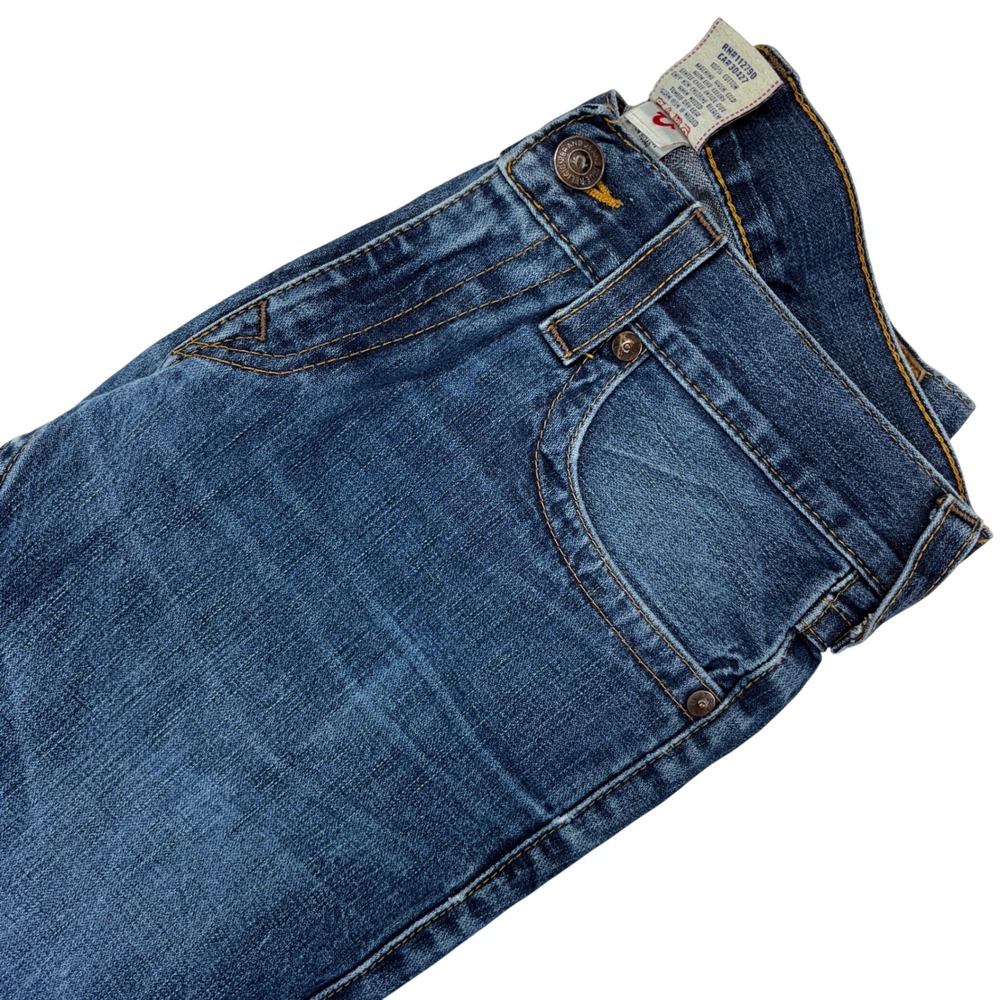 True Religion Billy Denim Shorts Mens 32 Blue Made in USA Raw Hem Horseshoe